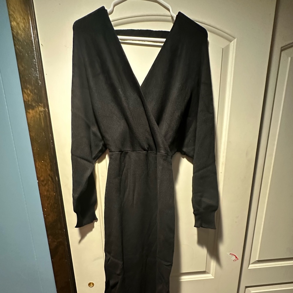 Long sleeve black sweater dress.